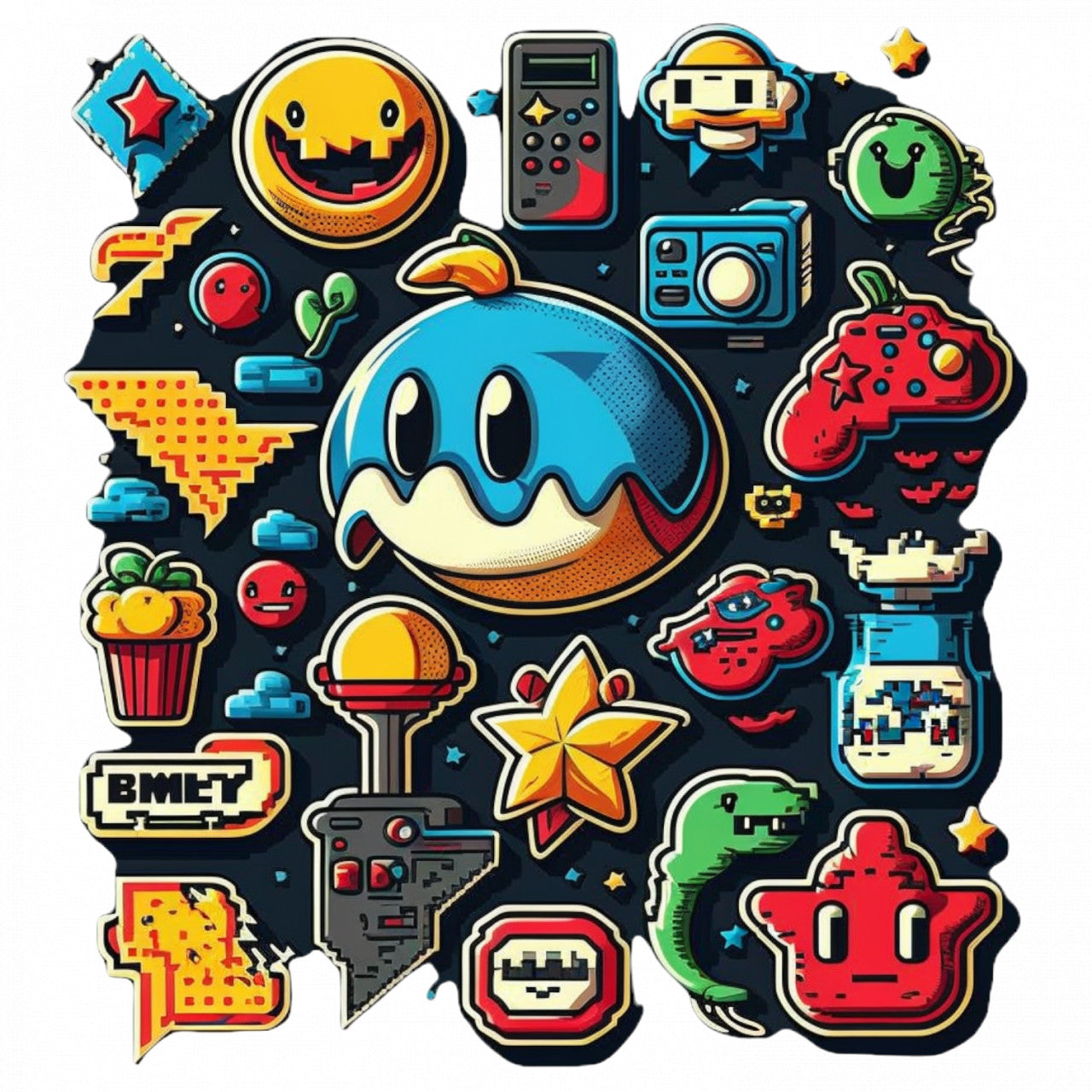 Set 4 bucati, Sticker decorativ, Colectie desene animate arcade game, Rezistent la apa, NO8864, 10 cm, Multicolor