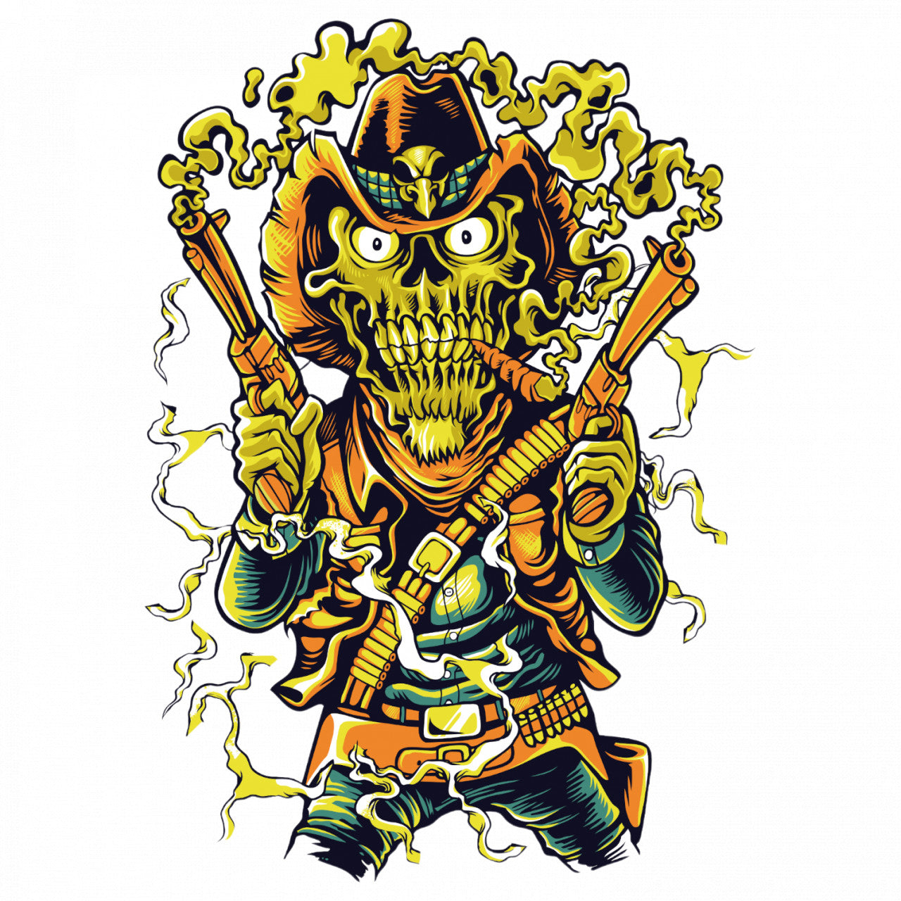 Set 4 bucati, Sticker decorativ, Cowboy craniu, Rezistent la apa, NO8921, 10 cm, Multicolor