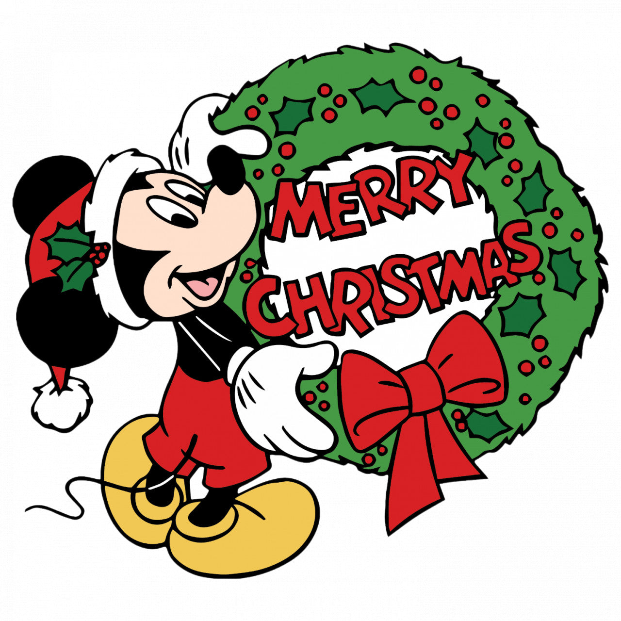 Set 4 bucati, Sticker decorativ, Craciun Fericit Mickey Mouse, Rezistent la apa, NO8922, 10 cm, Multicolor