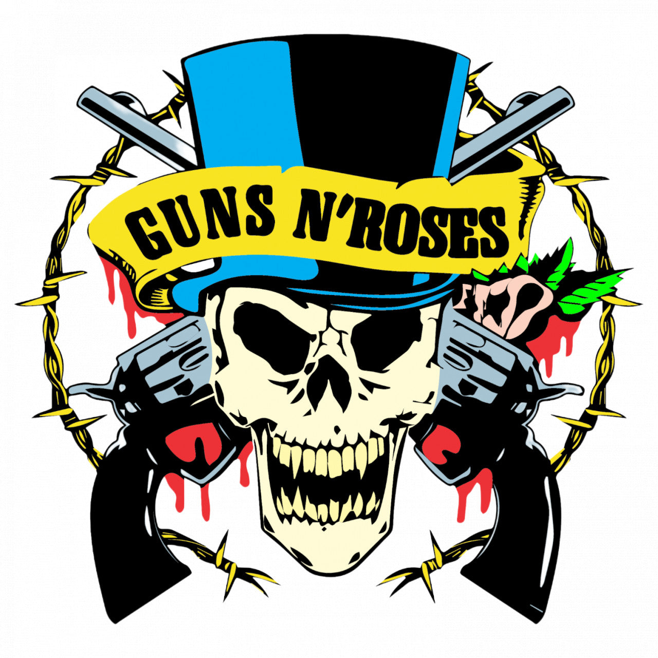 Set 4 bucati, Sticker decorativ, Craniu cu pistoale Guns N' Roses, Rezistent la apa, NO8926, 10 cm, Multicolor