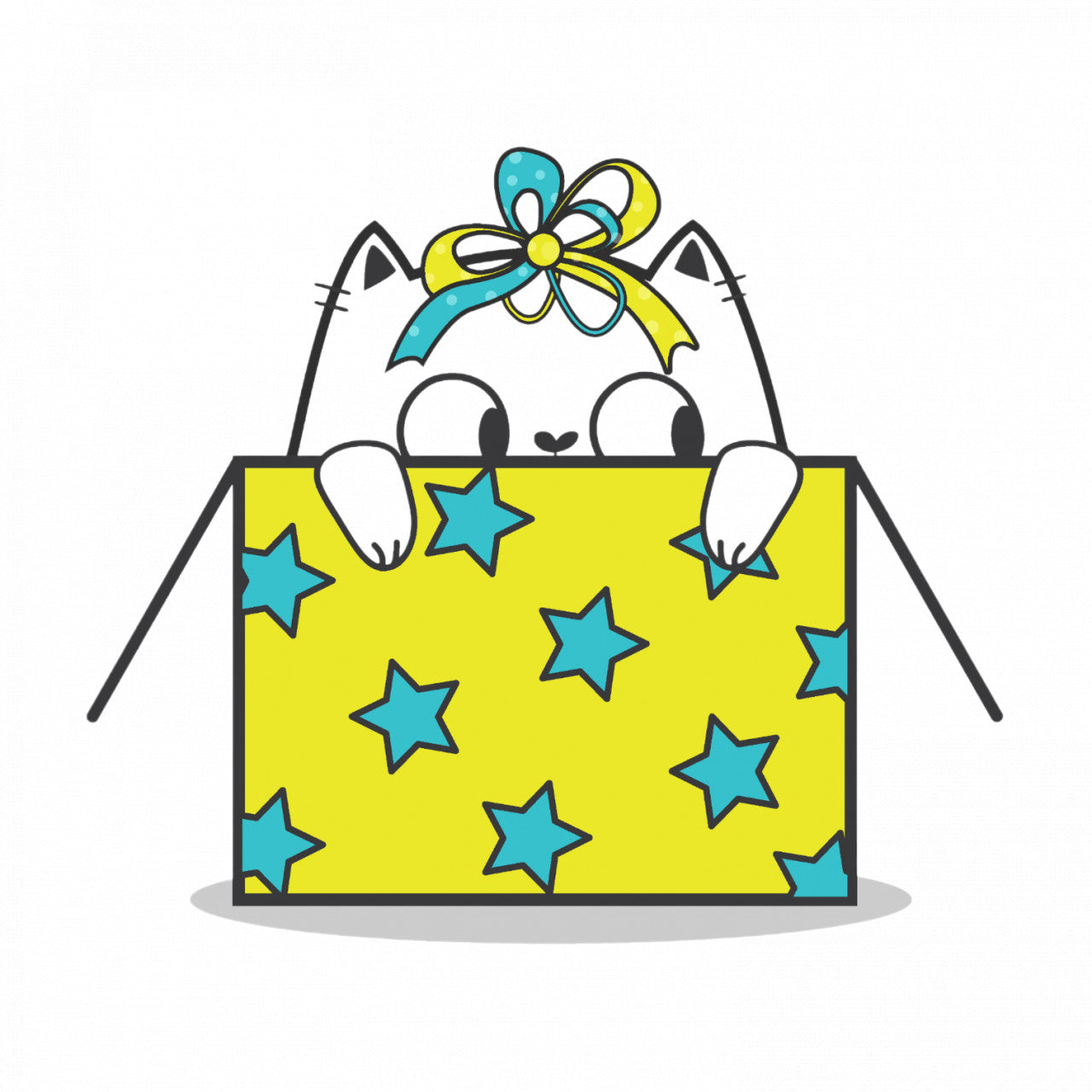 Set 4 bucati, Sticker decorativ, Cutie cu o pisica surpriza, Rezistent la apa, NO8940, 10 cm, Multicolor