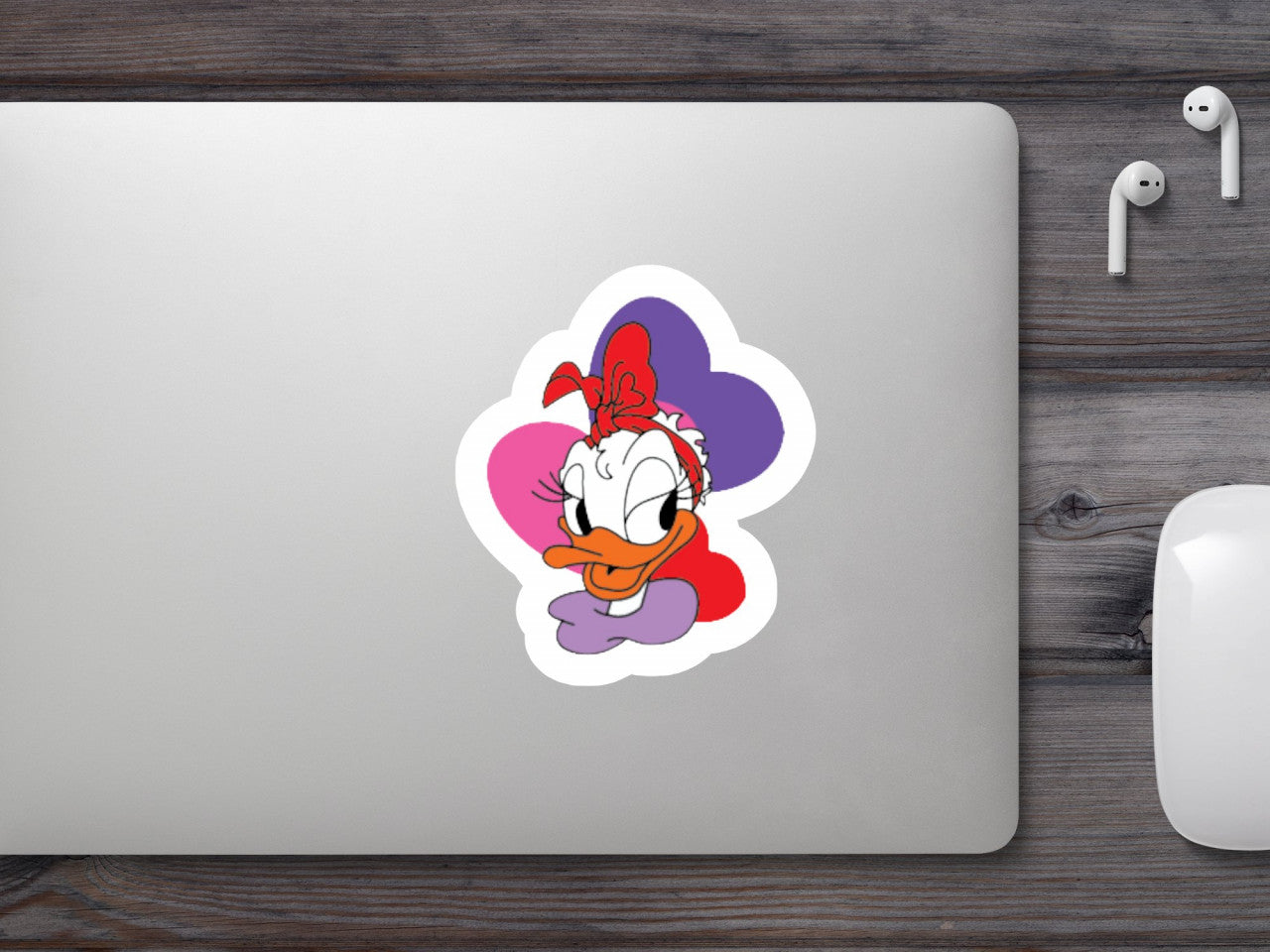 Set 4 bucati, Sticker decorativ, Daisy Duck frumusica cu bentita, Rezistent la apa, NO8947, 10 cm, Multicolor