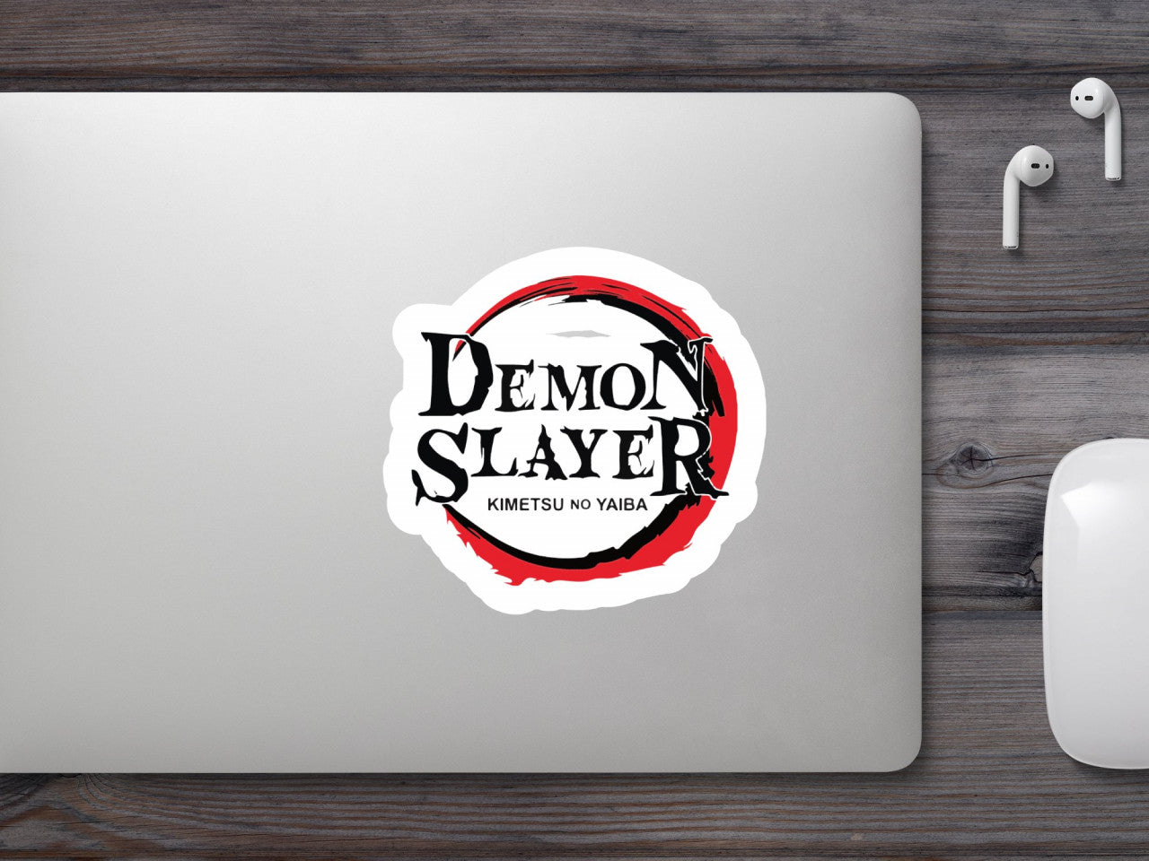 Set 4 bucati, Sticker decorativ, Demon Slayer Kimetsu no Yaiba logo, Rezistent la apa, NO8979, 10 cm, Multicolor