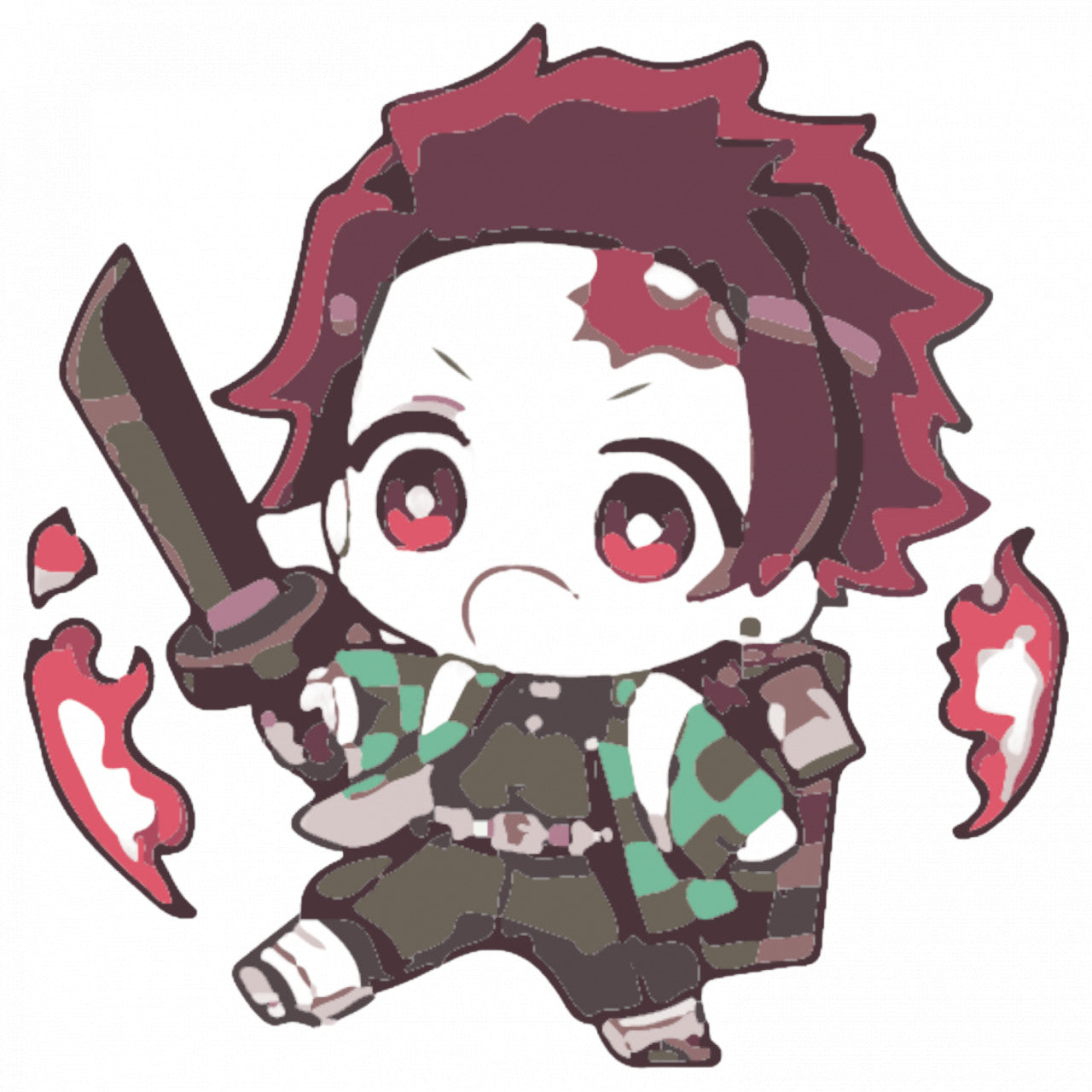 Set 4 bucati, Sticker decorativ, Demon Slayer Tanjiro Kamado in lupta, Rezistent la apa, NO8991, 10 cm, Multicolor
