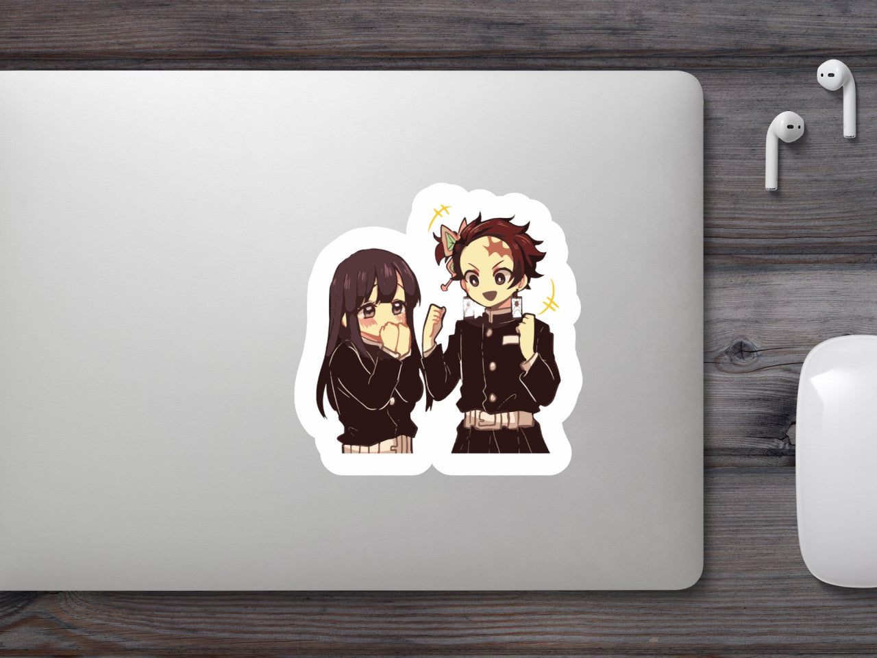 Set 4 bucati, Sticker decorativ, Demon Slayer Tanjiro x Kanao anime, Rezistent la apa, NO8995, 10 cm, Multicolor