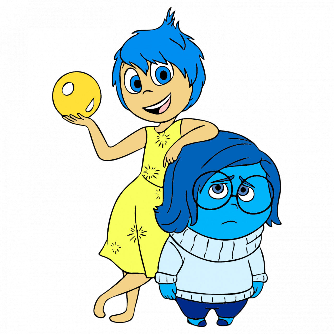 Set 4 bucati, Sticker decorativ, Disney Inside Out Joy and Sadness, Rezistent la apa, NO9029, 10 cm, Multicolor