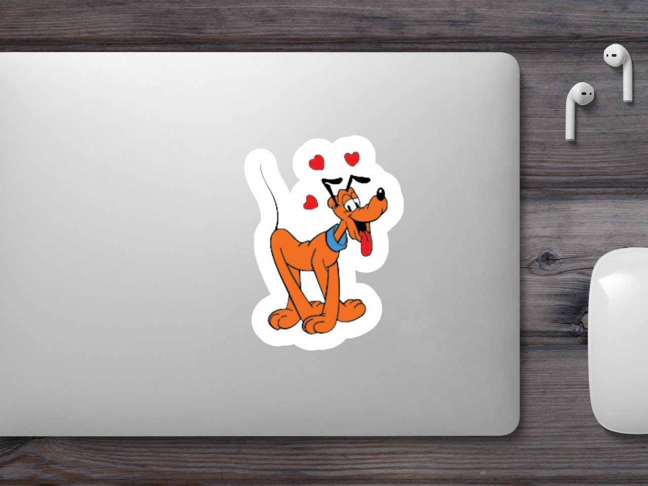 Set 4 bucati, Sticker decorativ, Disney Pluto indragostit, Rezistent la apa, NO9040, 10 cm, Multicolor