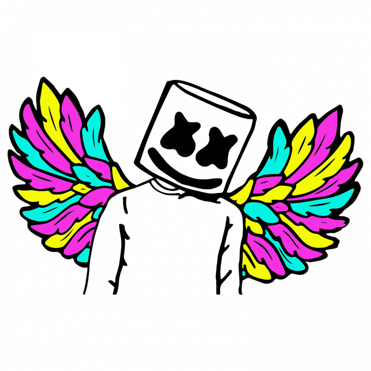 Set 4 bucati, Sticker decorativ, Dj Marshmello cu aripi de inger, Rezistent la apa, NO9046, 10 cm, Multicolor