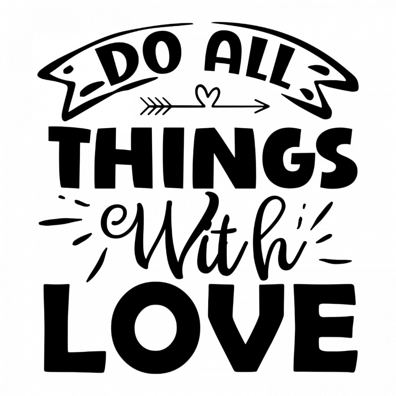 Set 4 bucati, Sticker decorativ, Do all things with love, Rezistent la apa, NO9050, 10 cm, Multicolor