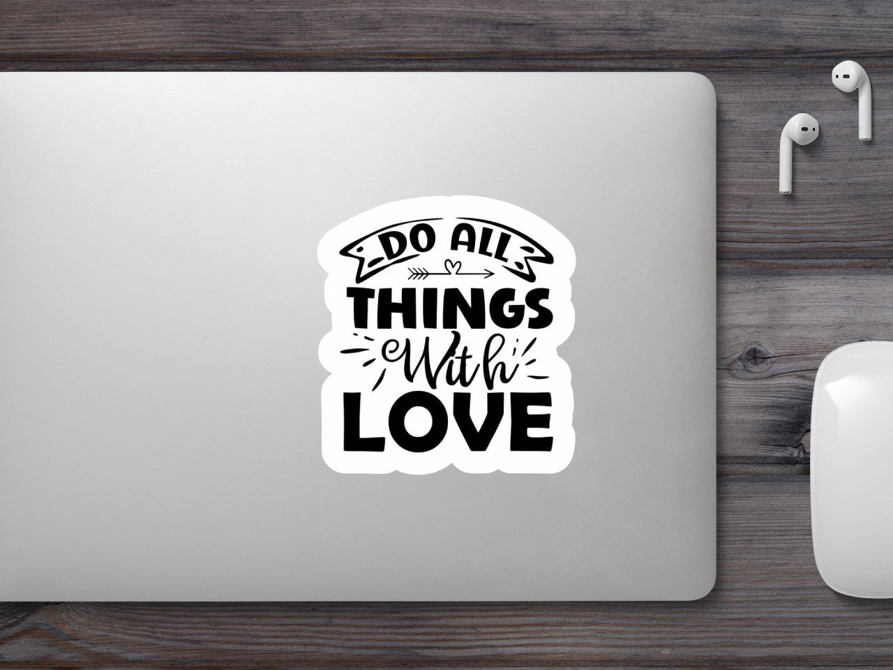 Set 4 bucati, Sticker decorativ, Do all things with love, Rezistent la apa, NO9050, 10 cm, Multicolor