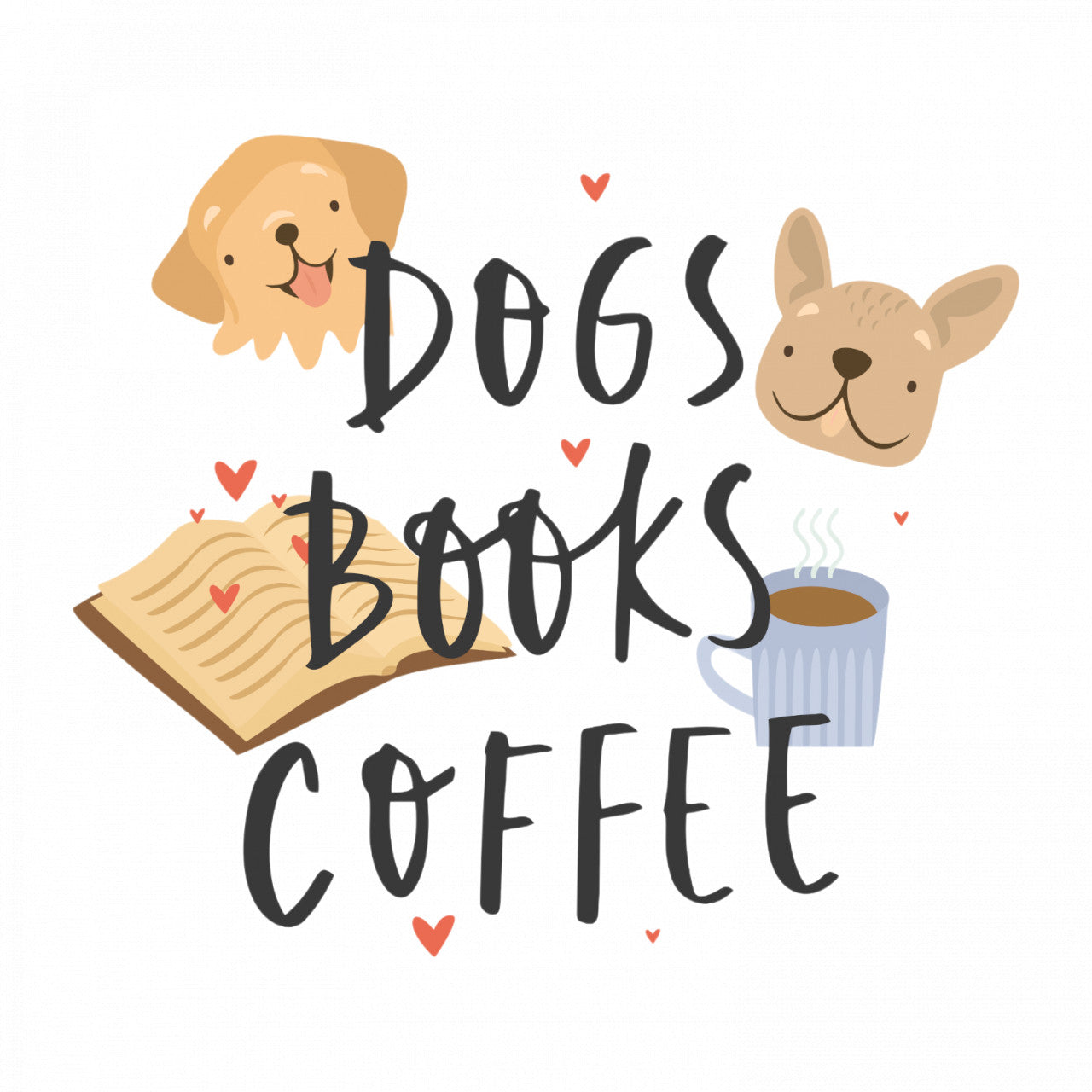 Set 4 bucati, Sticker decorativ, Dogs books coffee, Rezistent la apa, NO9057, 10 cm, Multicolor