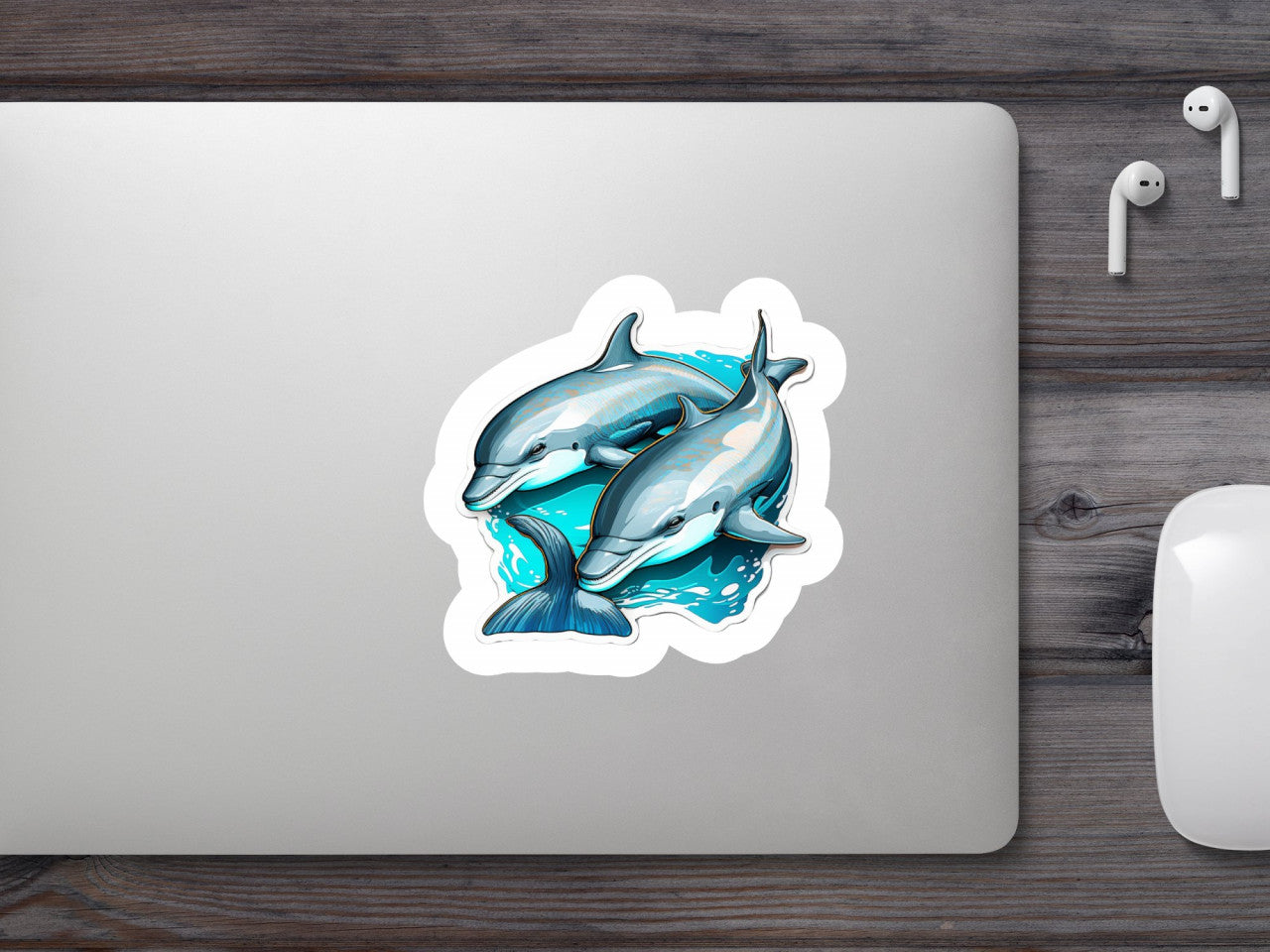 Set 4 bucati, Sticker decorativ, Doi delfini jucausi, Rezistent la apa, NO9060, 10 cm, Multicolor