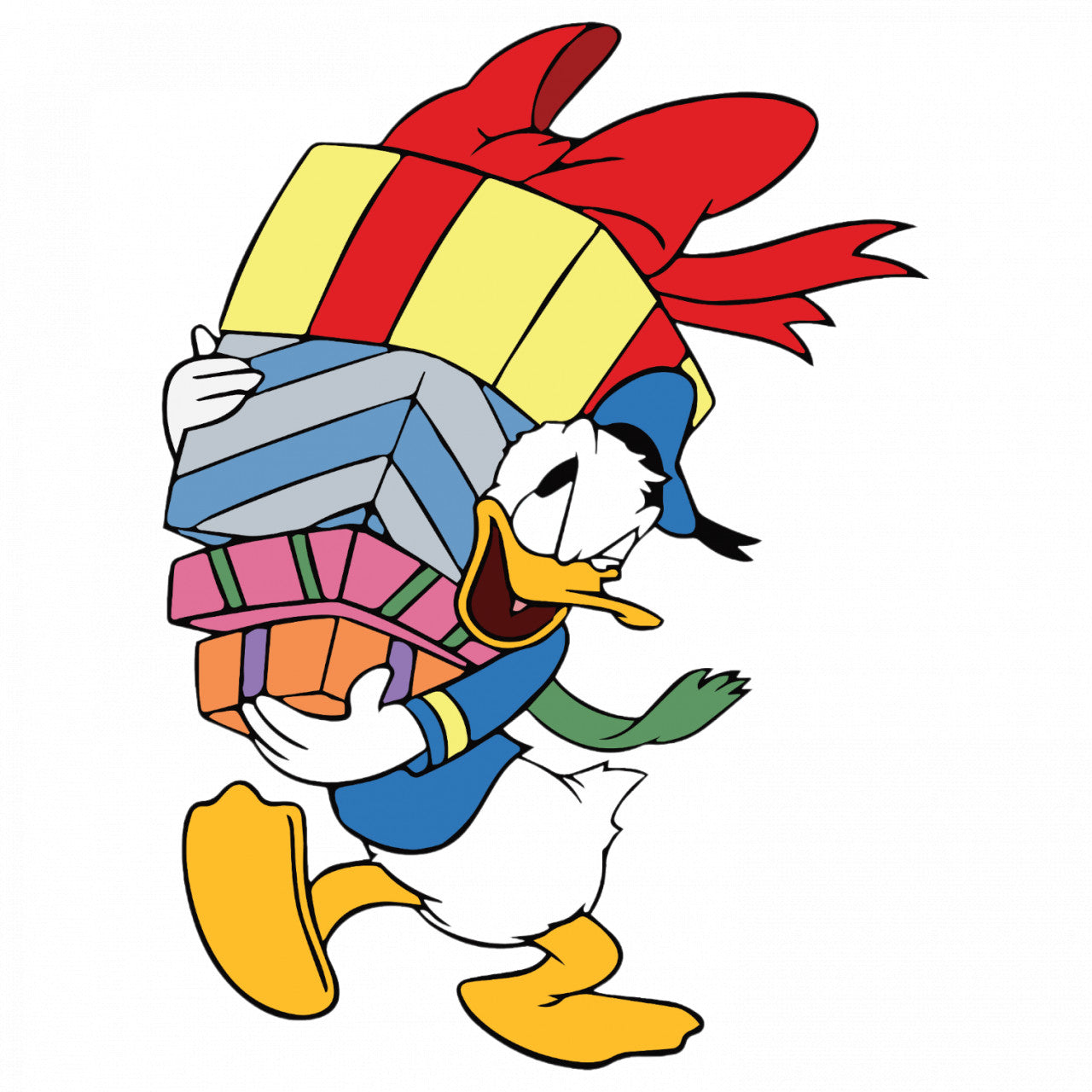 Set 4 bucati, Sticker decorativ, Donald Duck de craciun, Rezistent la apa, NO9072, 10 cm, Multicolor