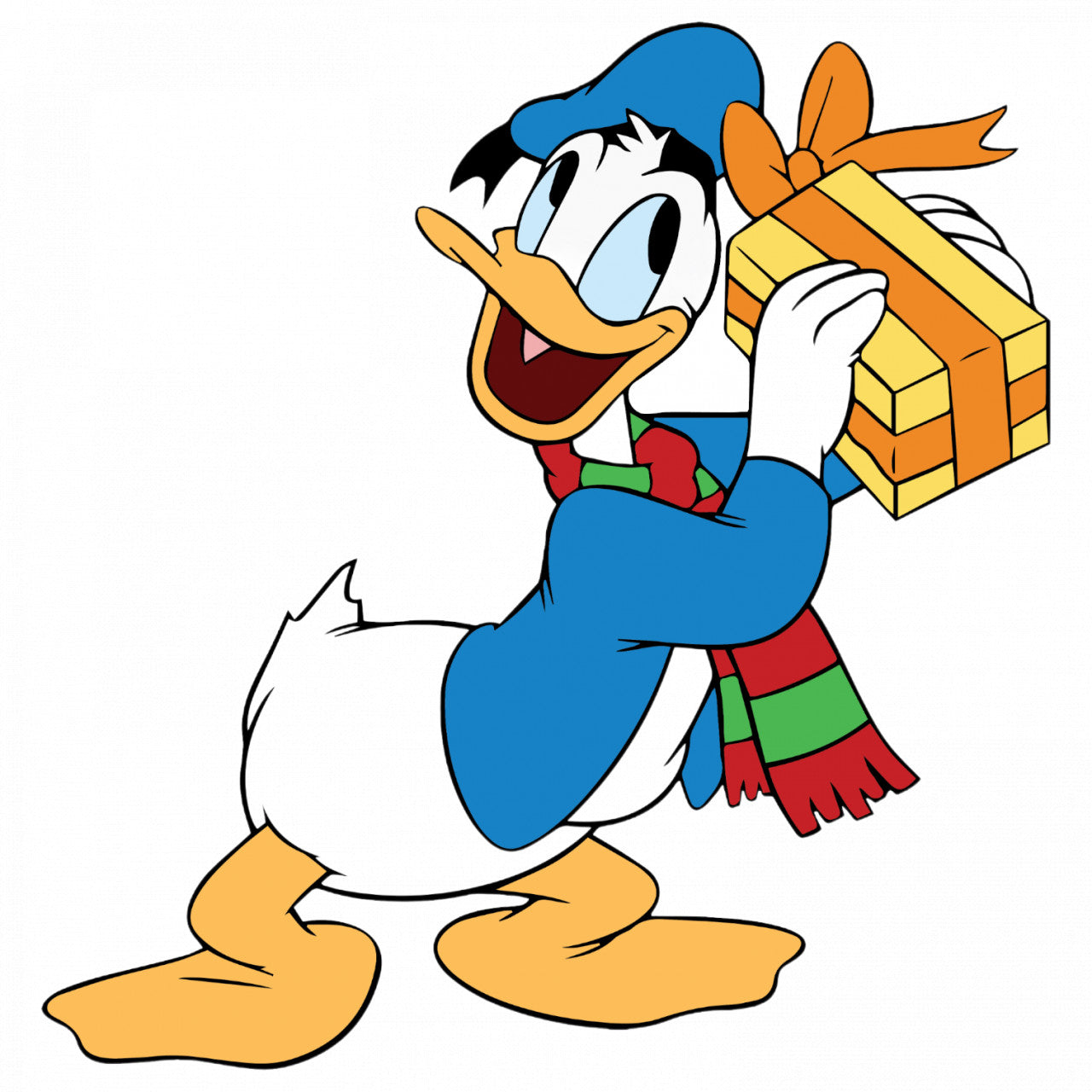 Set 4 bucati, Sticker decorativ, Donald Duck se intreaba ce este in cadou, Rezistent la apa, NO9075, 10 cm, Multicolor