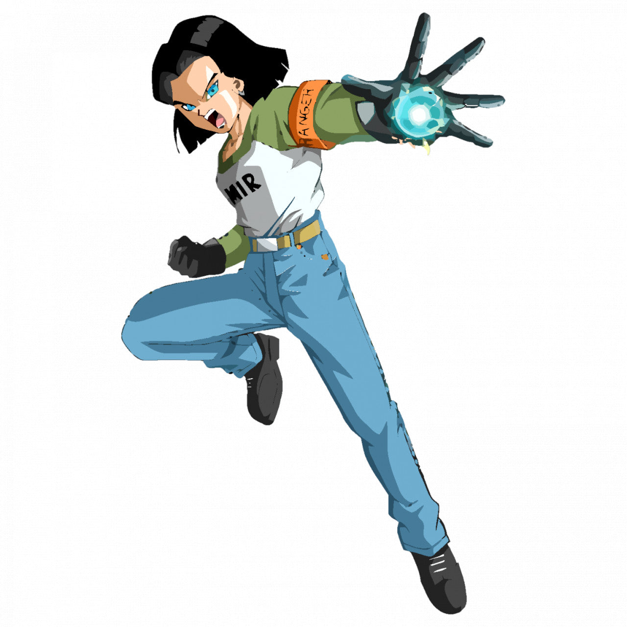 Set 4 bucati, Sticker decorativ, Dragon Ball Android 17 in lupta , Rezistent la apa, NO9091, 10 cm, Multicolor