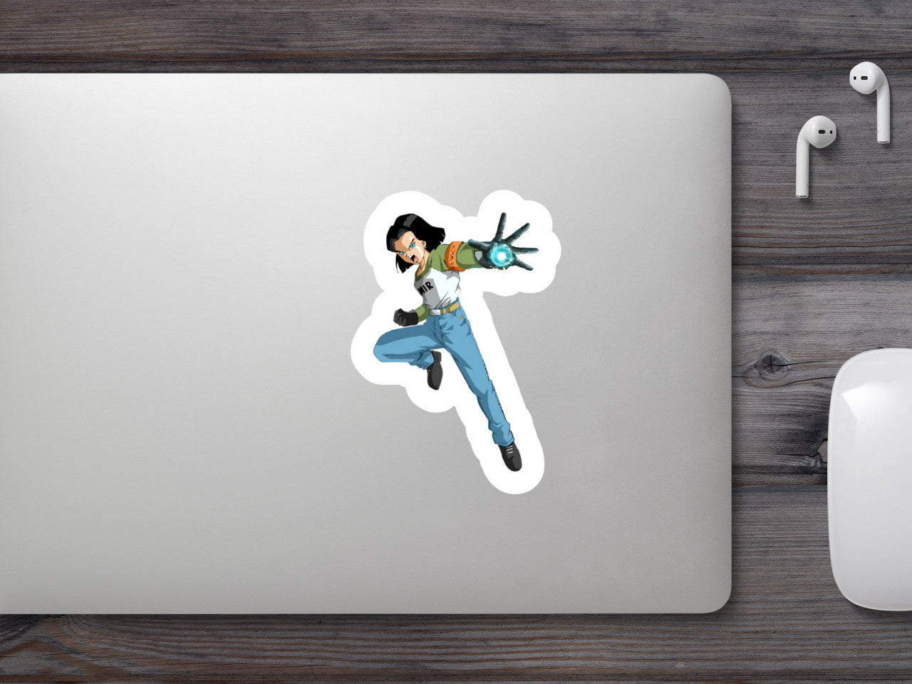 Set 4 bucati, Sticker decorativ, Dragon Ball Android 17 in lupta , Rezistent la apa, NO9091, 10 cm, Multicolor