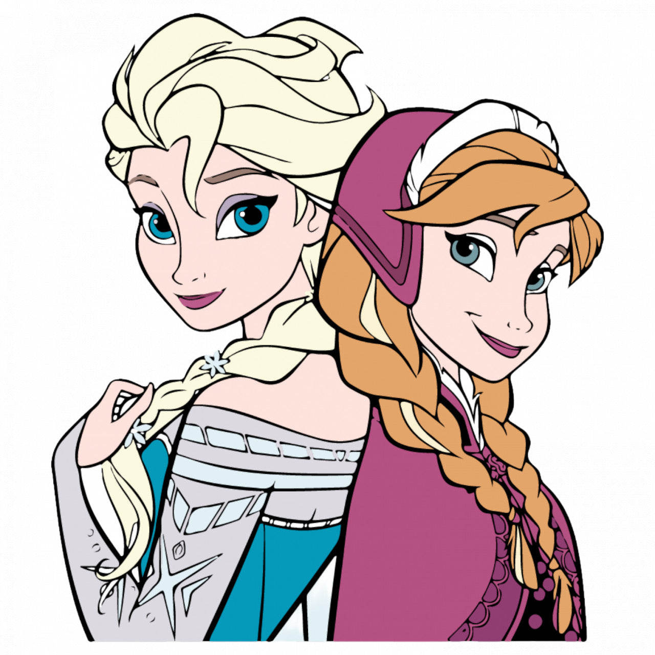 Set 4 bucati, Sticker decorativ, Elsa si Anna spate in spate, Rezistent la apa, NO9191, 10 cm, Multicolor