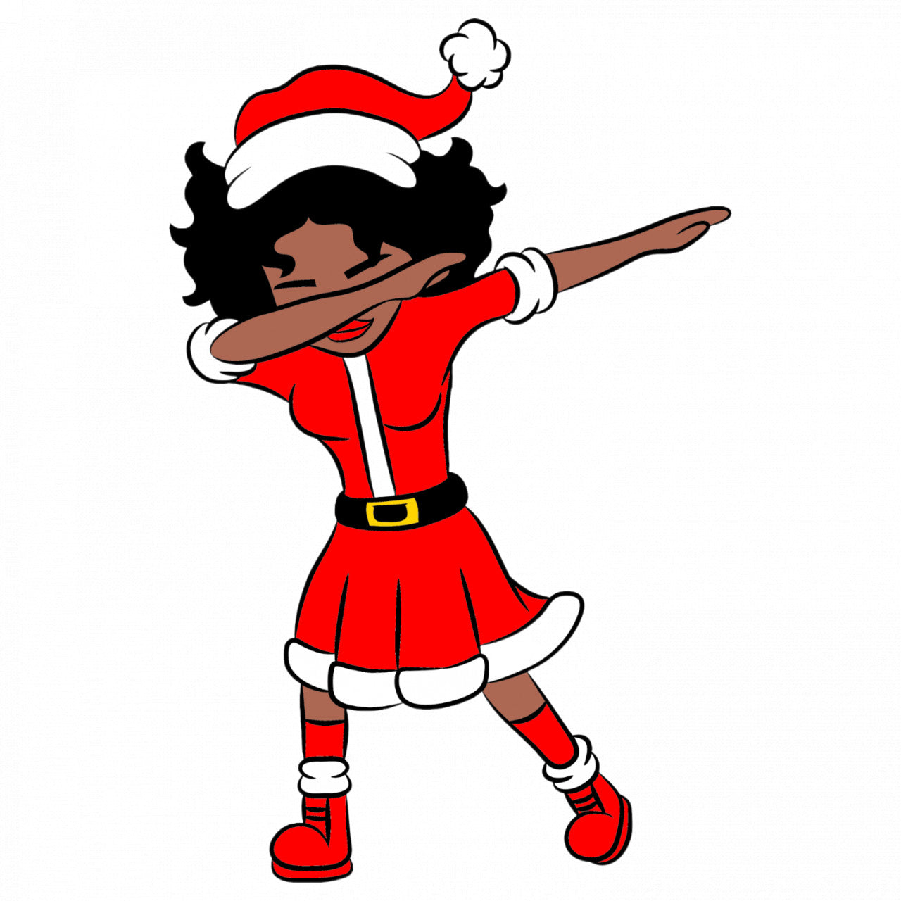 Set 4 bucati, Sticker decorativ, Fata Afro Dabbing imbracata in Mos Craciun, Rezistent la apa, NO9233, 10 cm, Multicolor