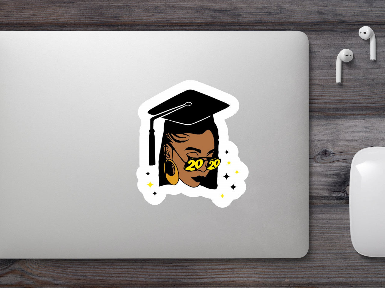 Set 4 bucati, Sticker decorativ, Femeie afro absolventa in 2020, Rezistent la apa, NO9255, 10 cm, Multicolor