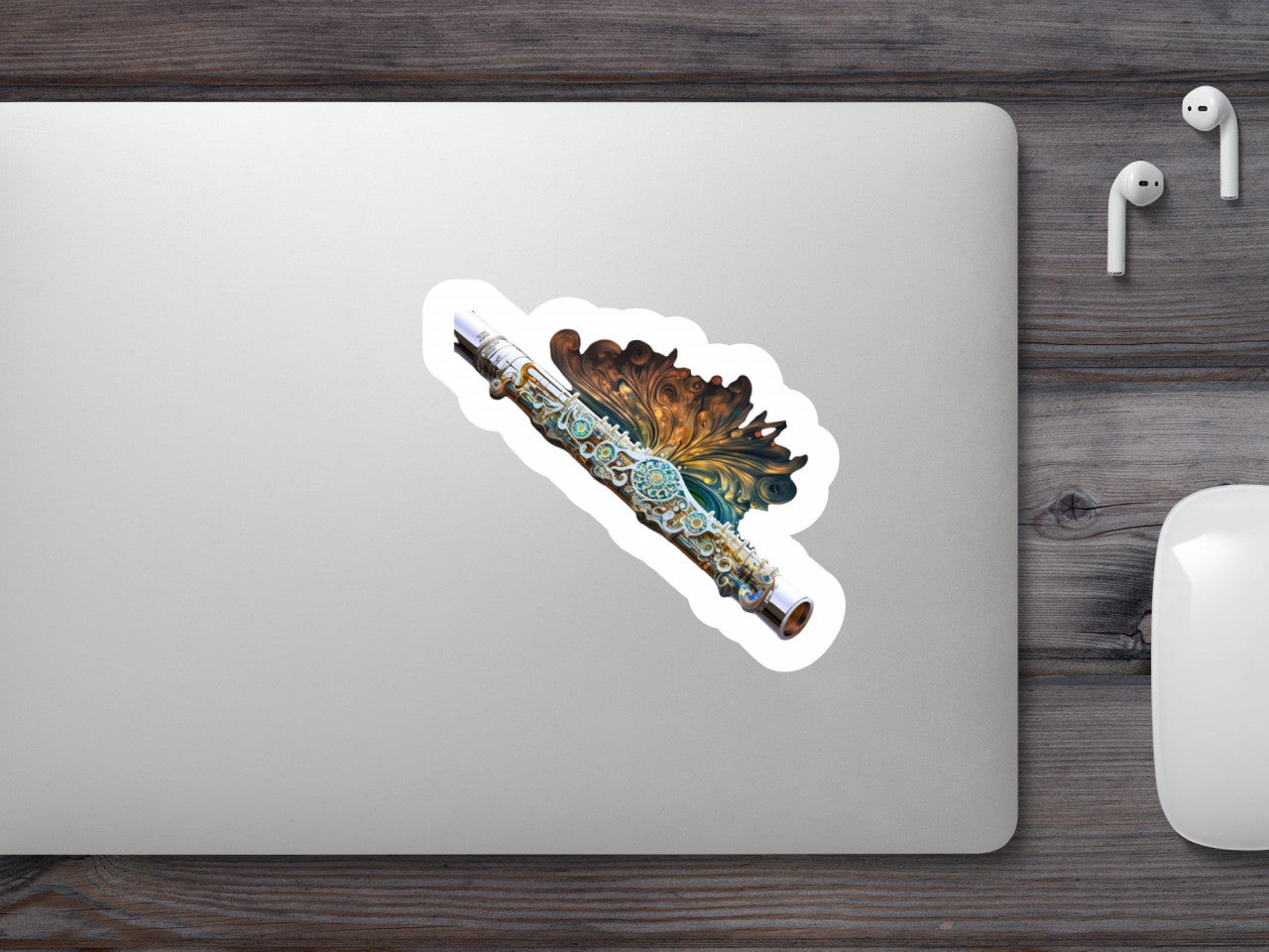 Set 4 bucati, Sticker decorativ, Flaut, Rezistent la apa, NO9275, 10 cm, Multicolor