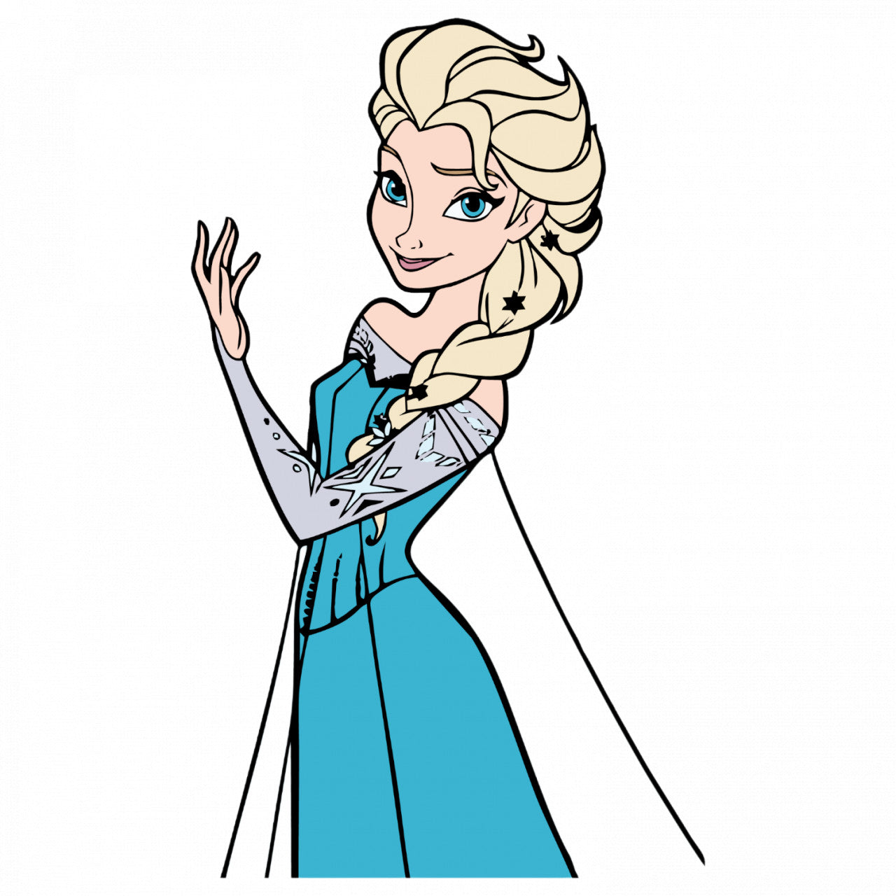 Set 4 bucati, Sticker decorativ, Frozen Elsa cu stele in par, Rezistent la apa, NO9359, 10 cm, Multicolor