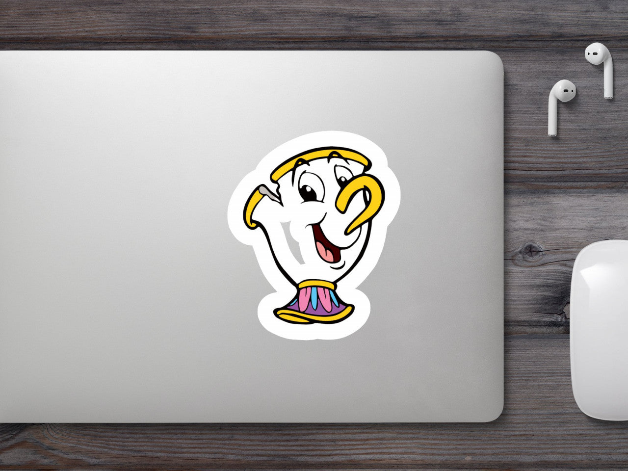 Set 4 bucati, Sticker decorativ, Frumoasa si bestia Ceasca de ceai, Rezistent la apa, NO9367, 10 cm, Multicolor