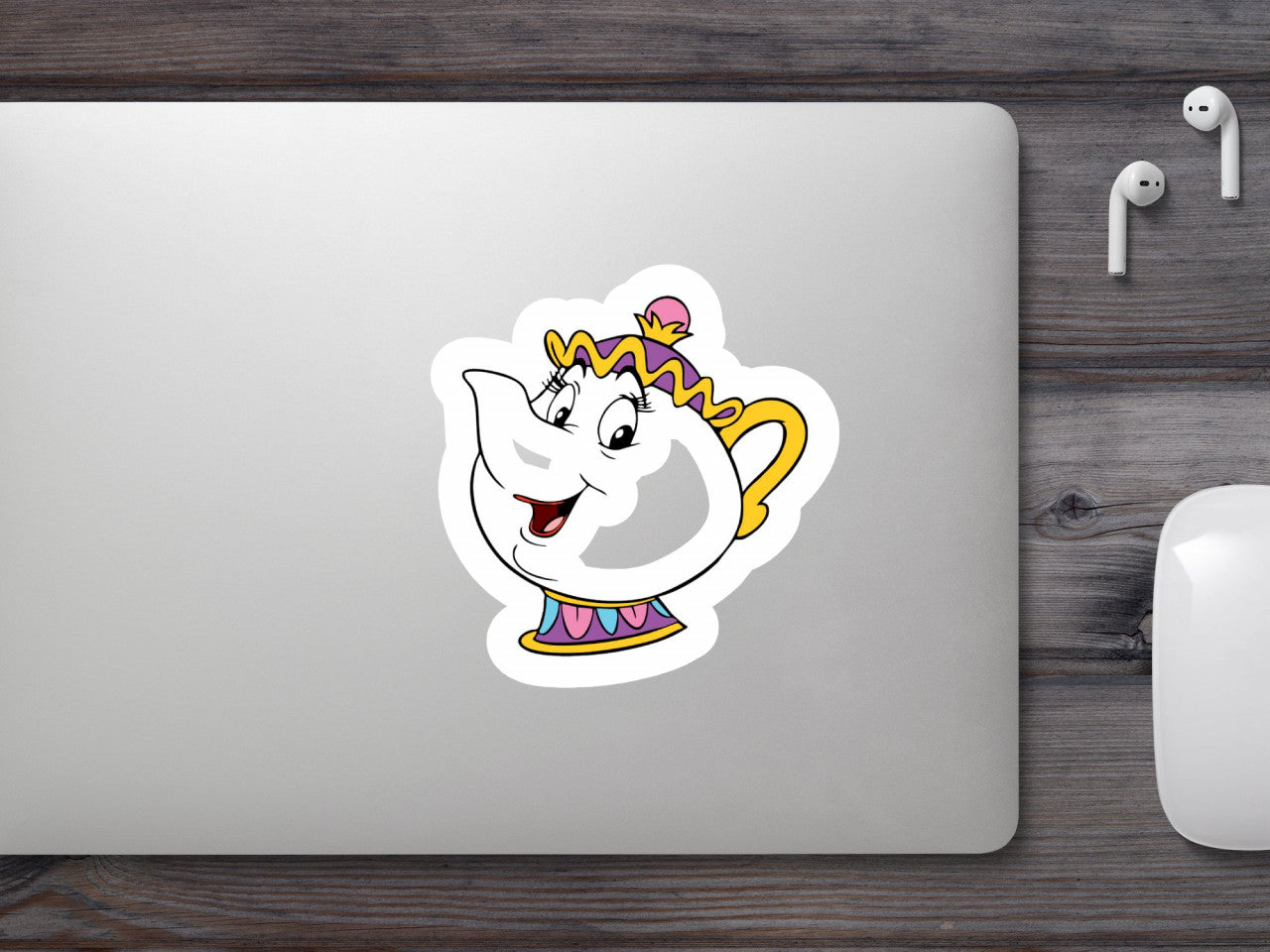 Set 4 bucati, Sticker decorativ, Frumoasa si bestia Mrs. Potts, Rezistent la apa, NO9376, 10 cm, Multicolor