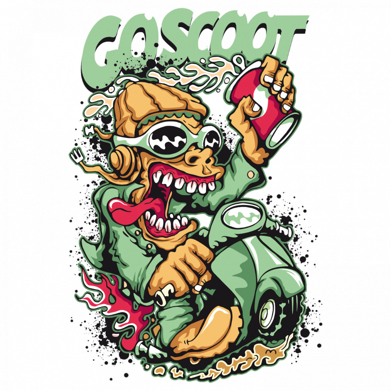 Set 4 bucati, Sticker decorativ, Go Scoot, Rezistent la apa, NO9449, 10 cm, Multicolor