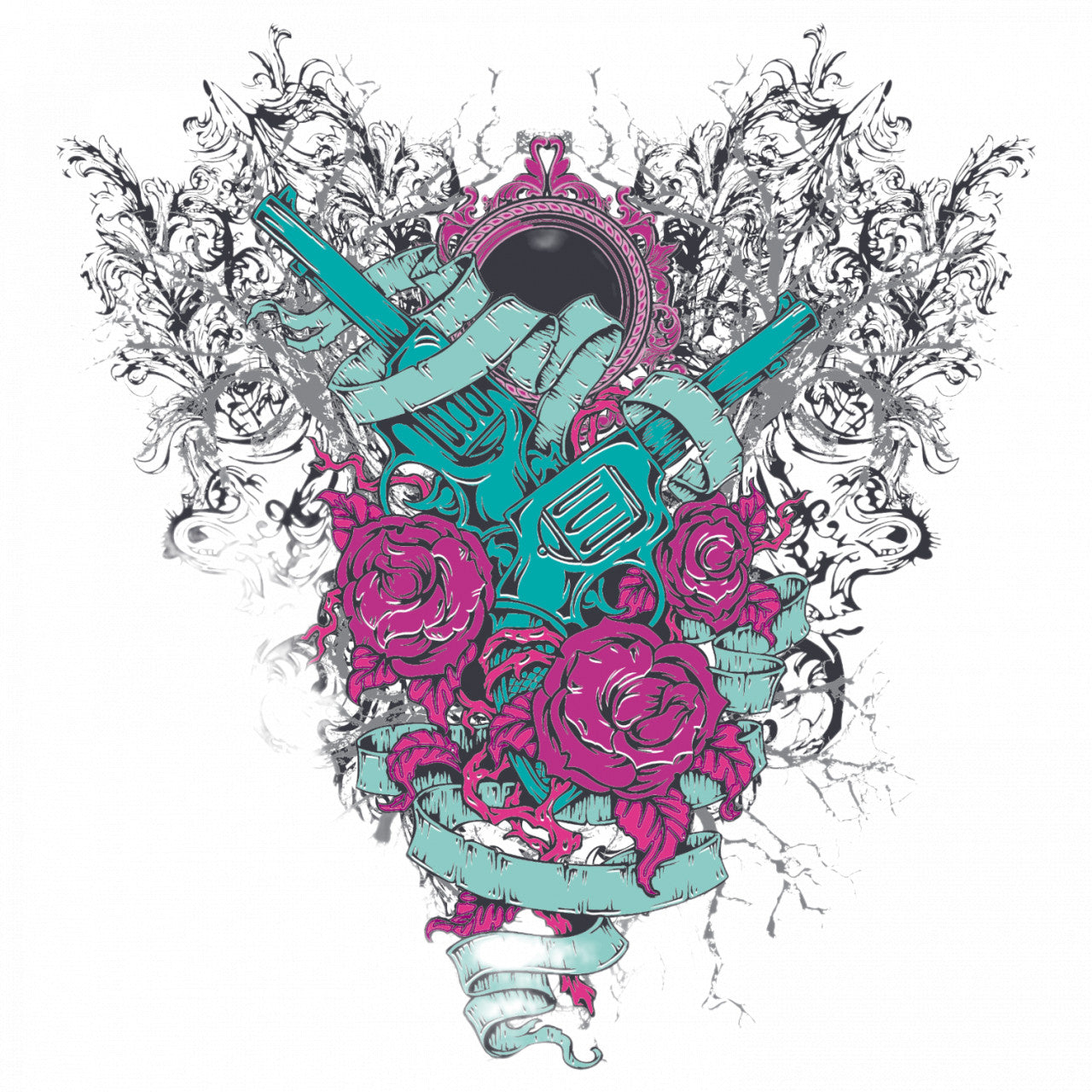 Set 4 bucati, Sticker decorativ, Guns and Roses, Rezistent la apa, NO9533, 10 cm, Multicolor