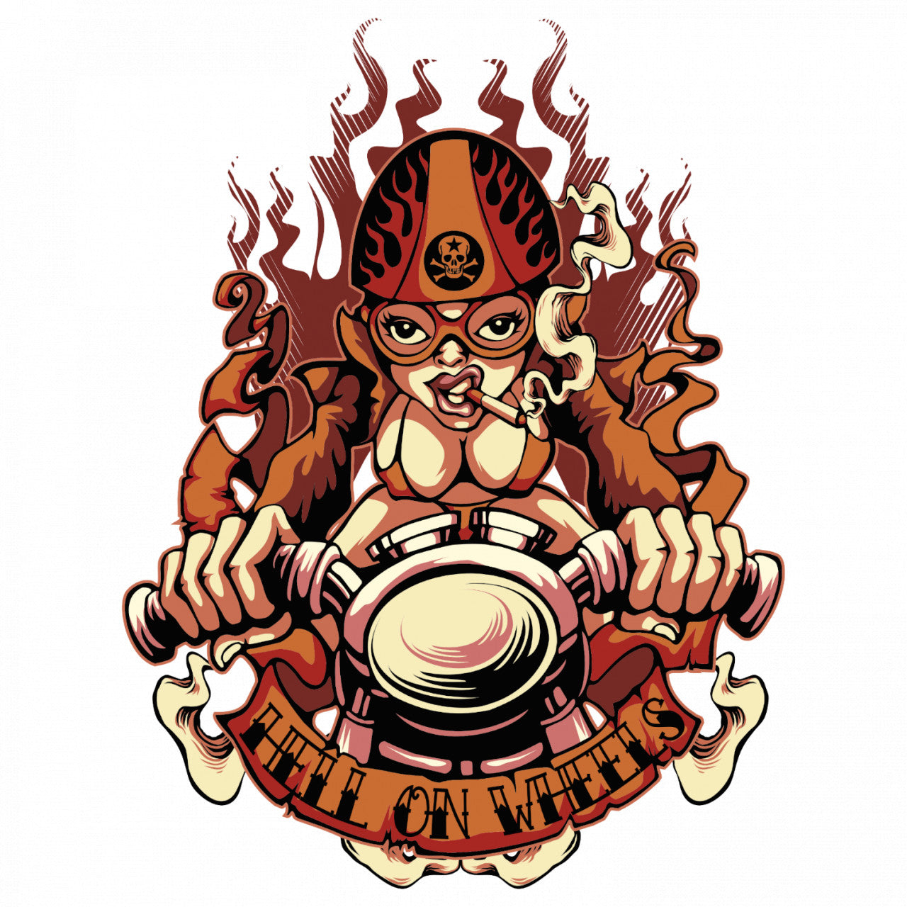 Set 4 bucati, Sticker decorativ, Hell on wheels, Rezistent la apa, NO9603, 10 cm, Multicolor