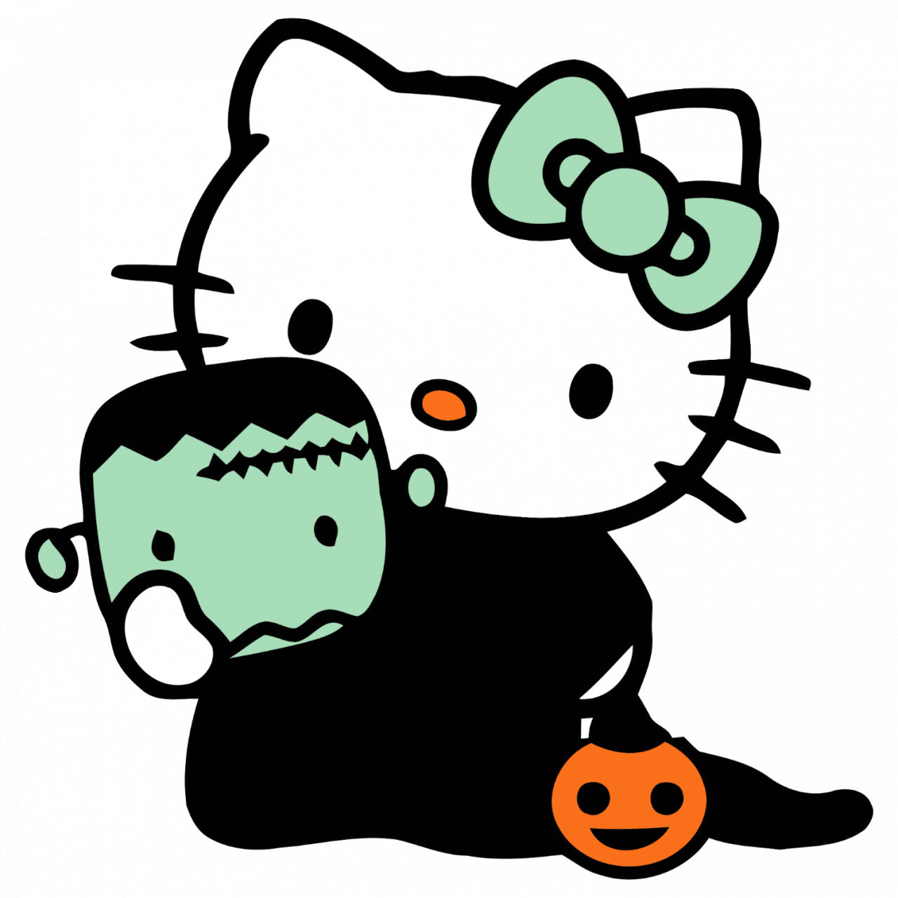 Set 4 bucati, Sticker decorativ, Hello Kitty cu dovleac, Rezistent la apa, NO9609, 10 cm, Multicolor