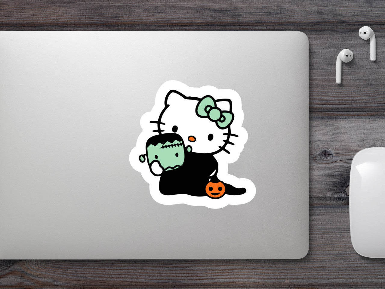 Set 4 bucati, Sticker decorativ, Hello Kitty cu dovleac, Rezistent la apa, NO9609, 10 cm, Multicolor