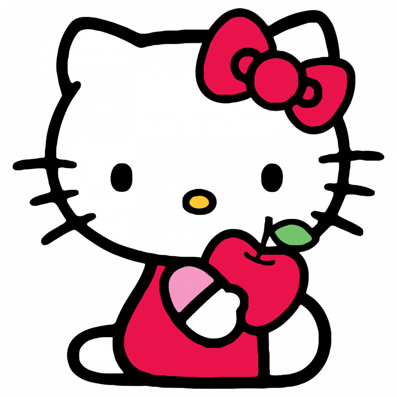 Set 4 bucati, Sticker decorativ, Hello Kitty cu mar, Rezistent la apa, NO9613, 10 cm, Multicolor