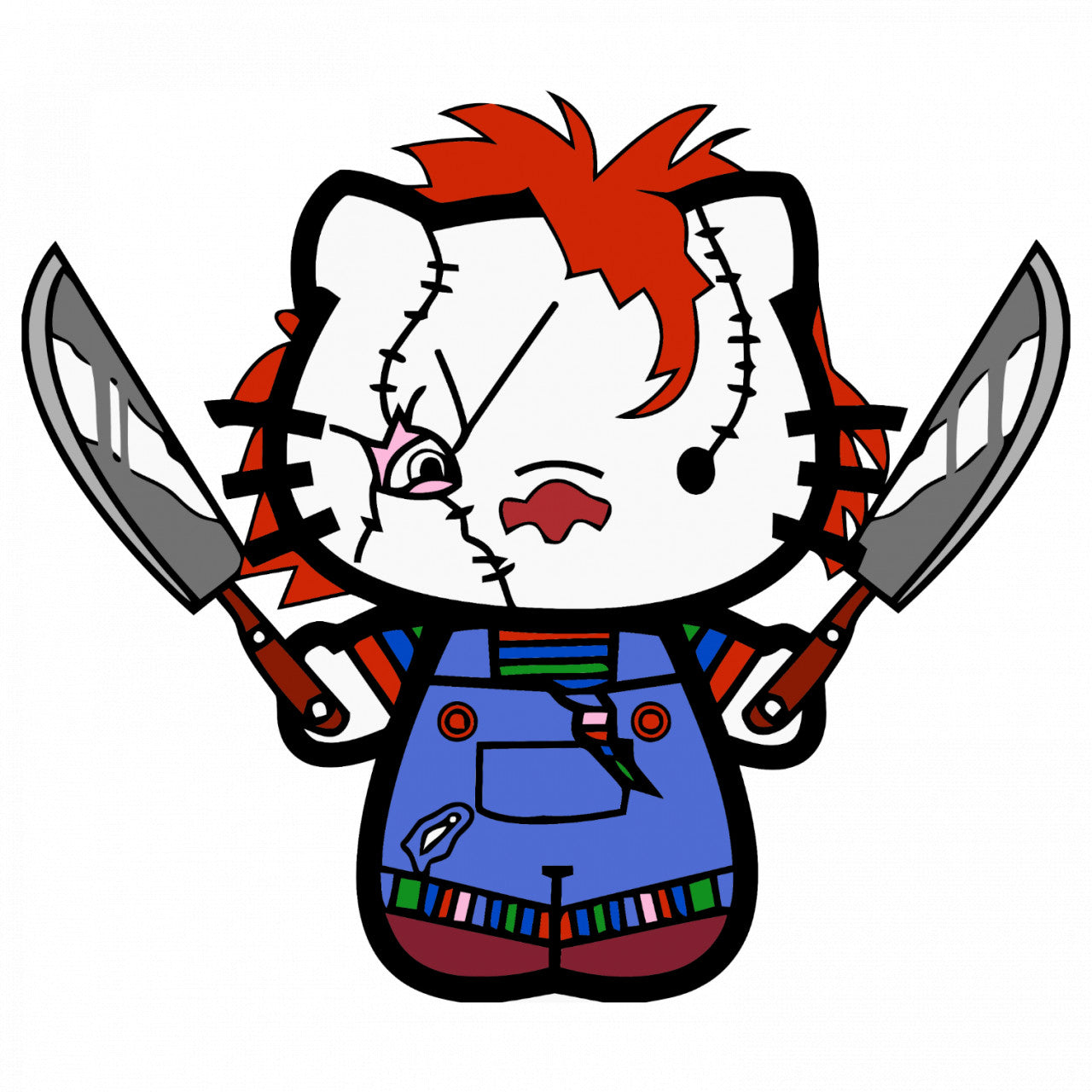 Set 4 bucati, Sticker decorativ, Hello Kitty groaza, Rezistent la apa, NO9630, 10 cm, Multicolor