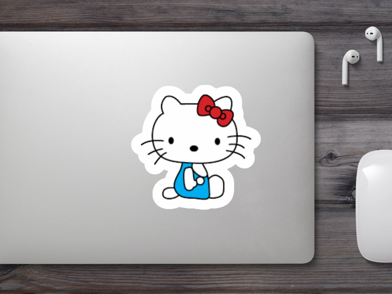 Set 4 bucati, Sticker decorativ, Hello Kitty mirata, Rezistent la apa, NO9641, 10 cm, Multicolor