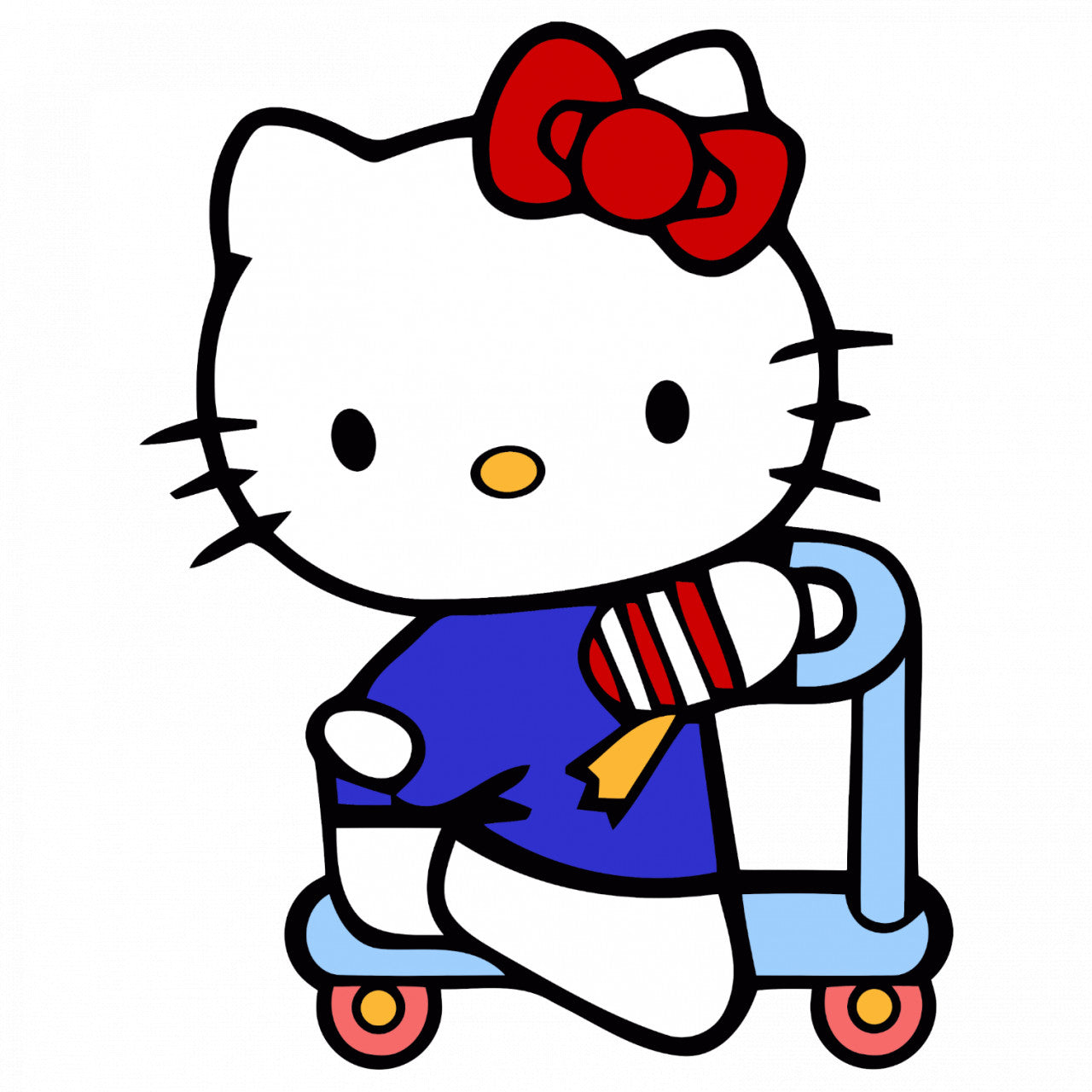 Set 4 bucati, Sticker decorativ, Hello Kitty pe scooter, Rezistent la apa, NO9643, 10 cm, Multicolor