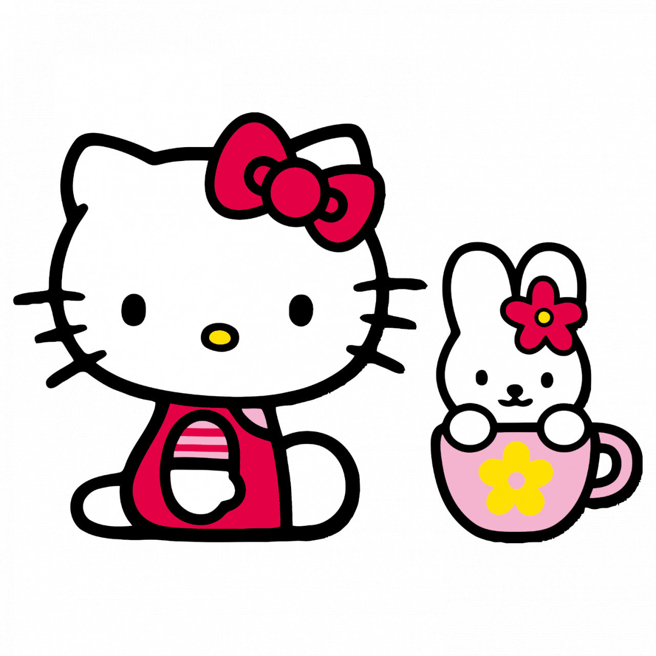 Set 4 bucati, Sticker decorativ, Hello Kitty si Cathy Bunny, Rezistent la apa, NO9645, 10 cm, Multicolor