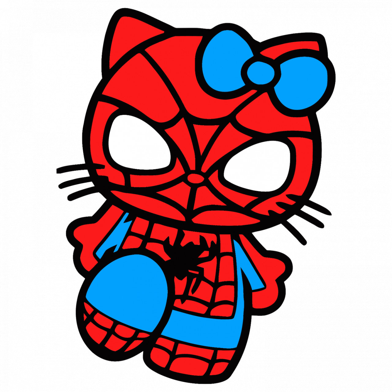 Set 4 bucati, Sticker decorativ, Hello Kitty Supererou Spider Man, Rezistent la apa, NO9650, 10 cm, Multicolor