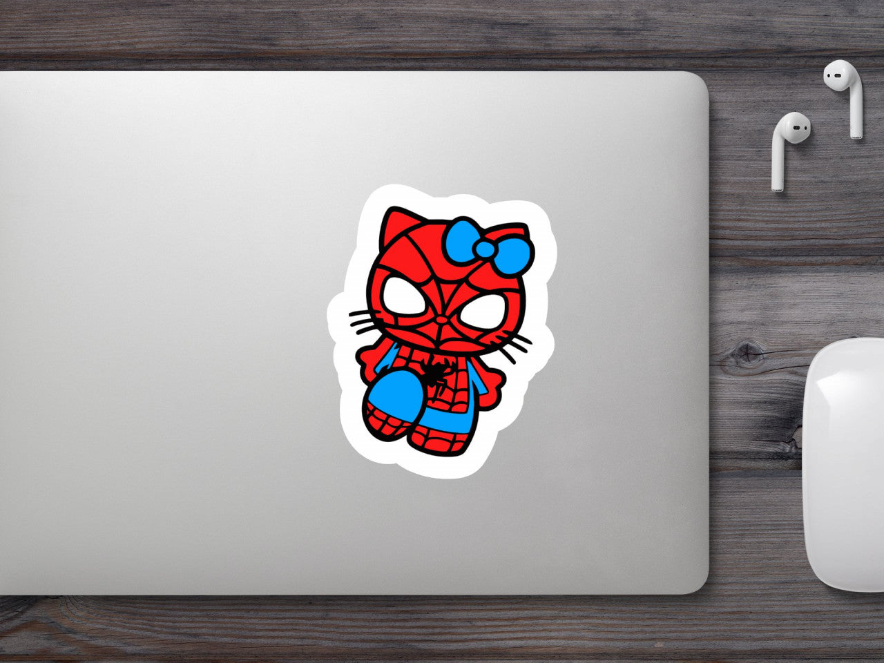 Set 4 bucati, Sticker decorativ, Hello Kitty Supererou Spider Man, Rezistent la apa, NO9650, 10 cm, Multicolor