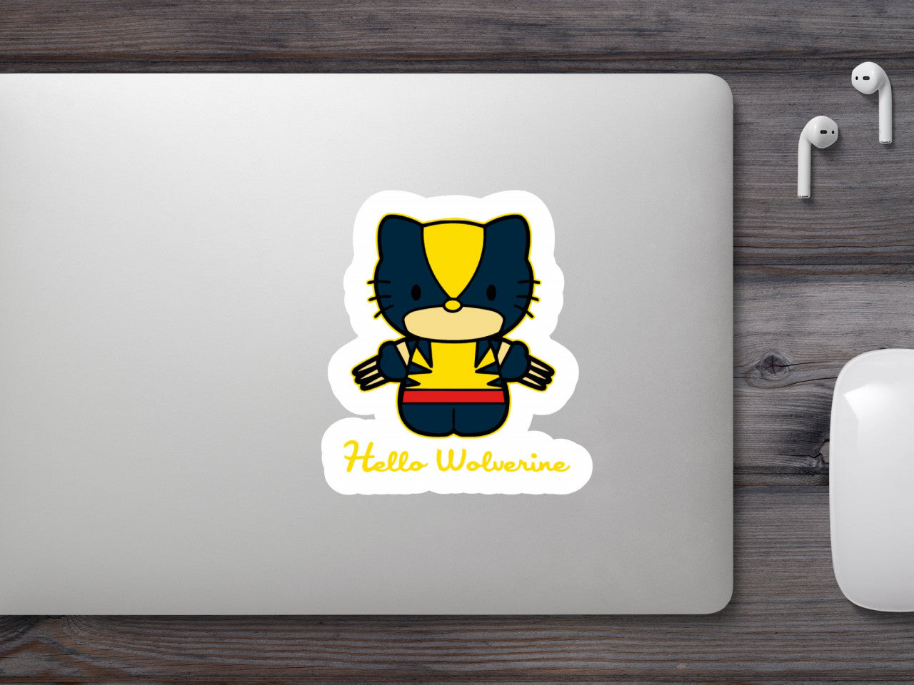 Set 4 bucati, Sticker decorativ, Hello Kitty Wolverine, Rezistent la apa, NO9652, 10 cm, Multicolor