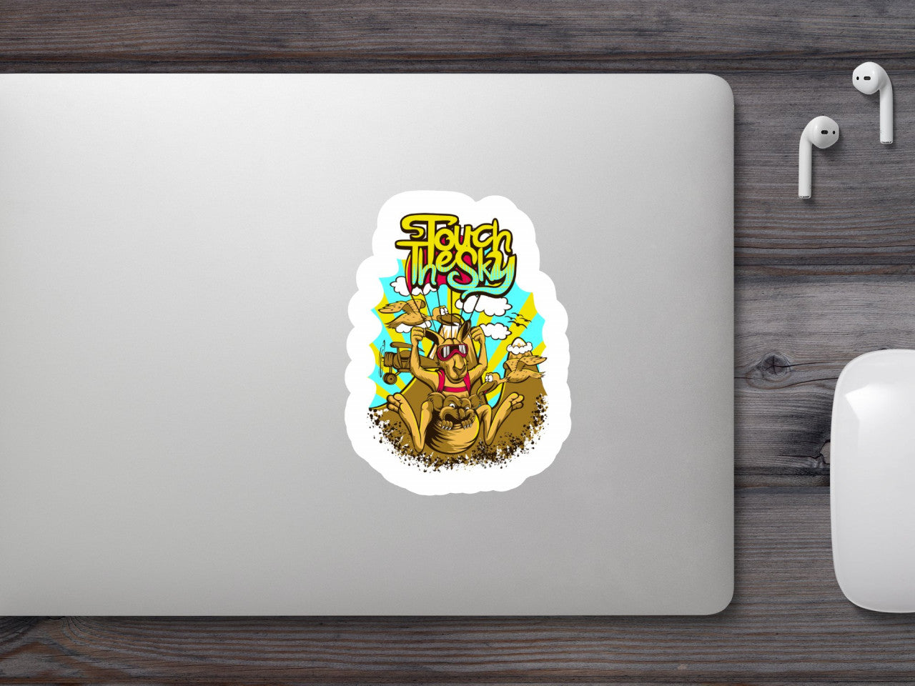 Set 4 bucati, Sticker decorativ, Iepure Touch the sky, Rezistent la apa, NO9726, 10 cm, Multicolor