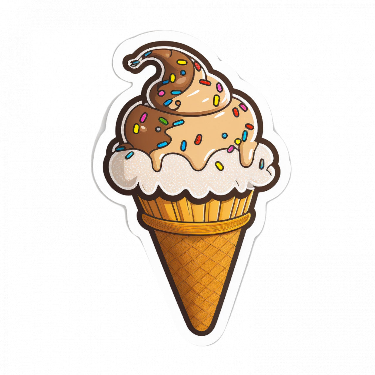 Set 4 bucati, Sticker decorativ, Inghetata cu vanilie si alune in con, Rezistent la apa, NO9755, 10 cm, Multicolor