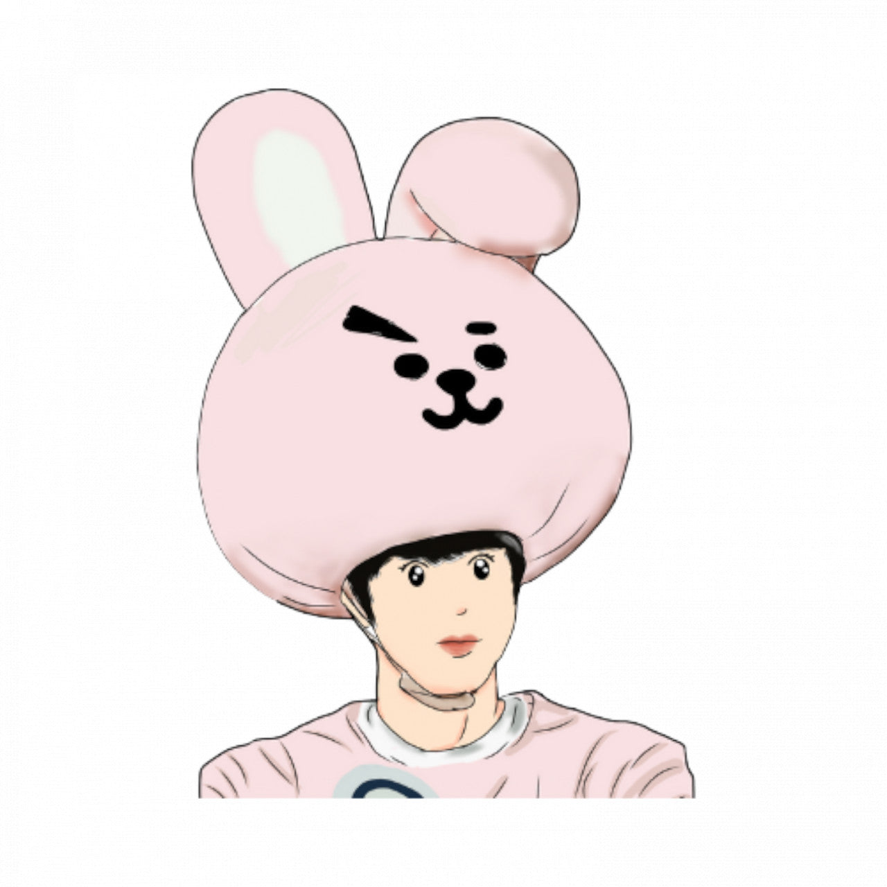 Set 4 bucati, Sticker decorativ, Jin BTS cu caciula iepure roz, Rezistent la apa, NO9801, 10 cm, Multicolor