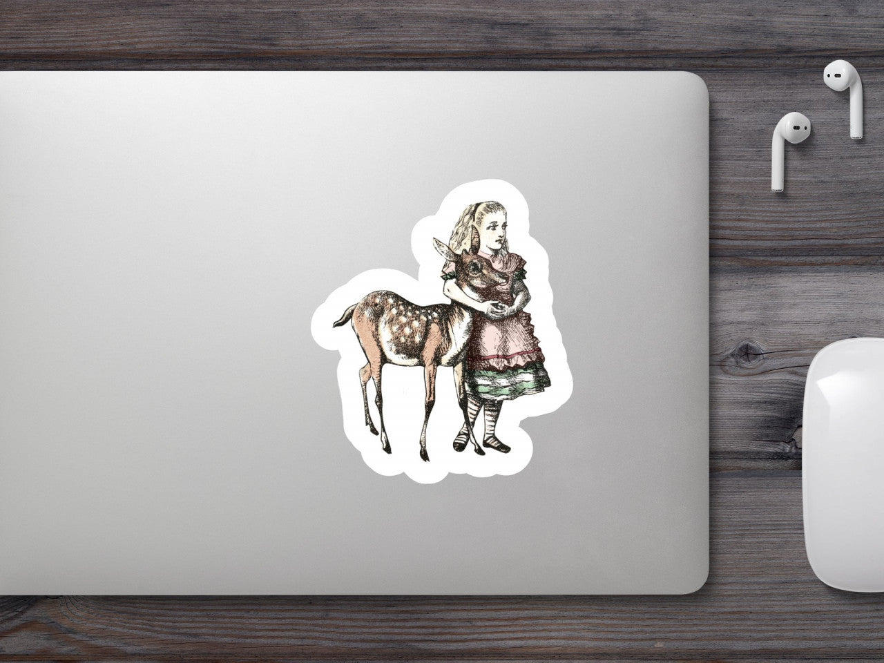 Set 4 bucati, Sticker decorativ, John Tenniel ilustratie, Rezistent la apa, NO9806, 10 cm, Multicolor