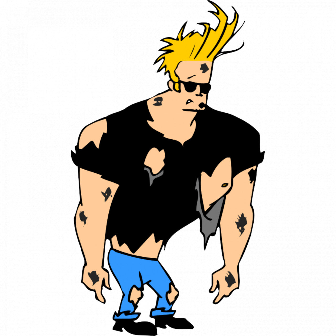 Set 4 bucati, Sticker decorativ, Johnny Bravo dupa lupta, Rezistent la apa, NO9808, 10 cm, Multicolor