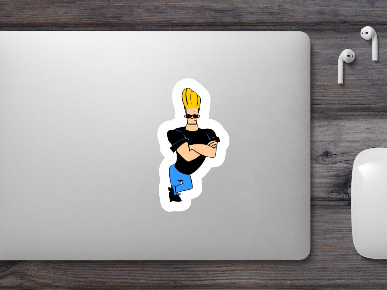 Set 4 bucati, Sticker decorativ, Johnny Bravo plictisit, Rezistent la apa, NO9810, 10 cm, Multicolor