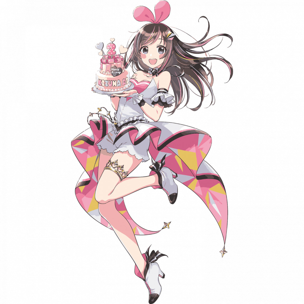 Set 4 bucati, Sticker decorativ, Kizuna AI Amine aniversare, Rezistent la apa, NO9860, 10 cm, Multicolor