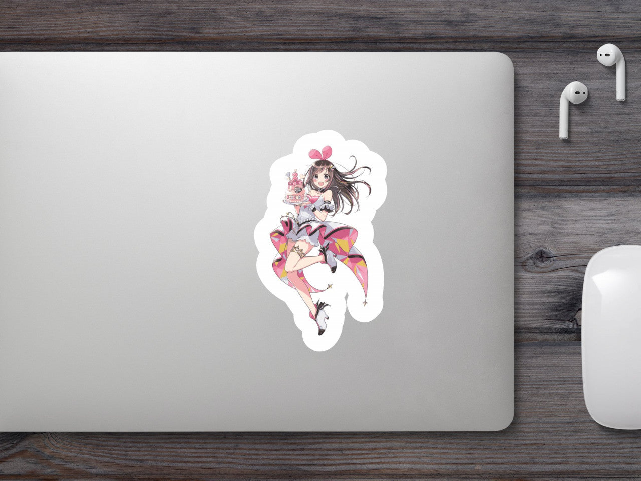 Set 4 bucati, Sticker decorativ, Kizuna AI Amine aniversare, Rezistent la apa, NO9860, 10 cm, Multicolor