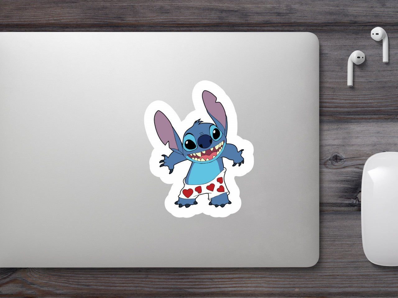 Set 4 bucati, Sticker decorativ, Lilo And Stitch in chiloti cu inimi, Rezistent la apa, NO9891, 10 cm, Multicolor
