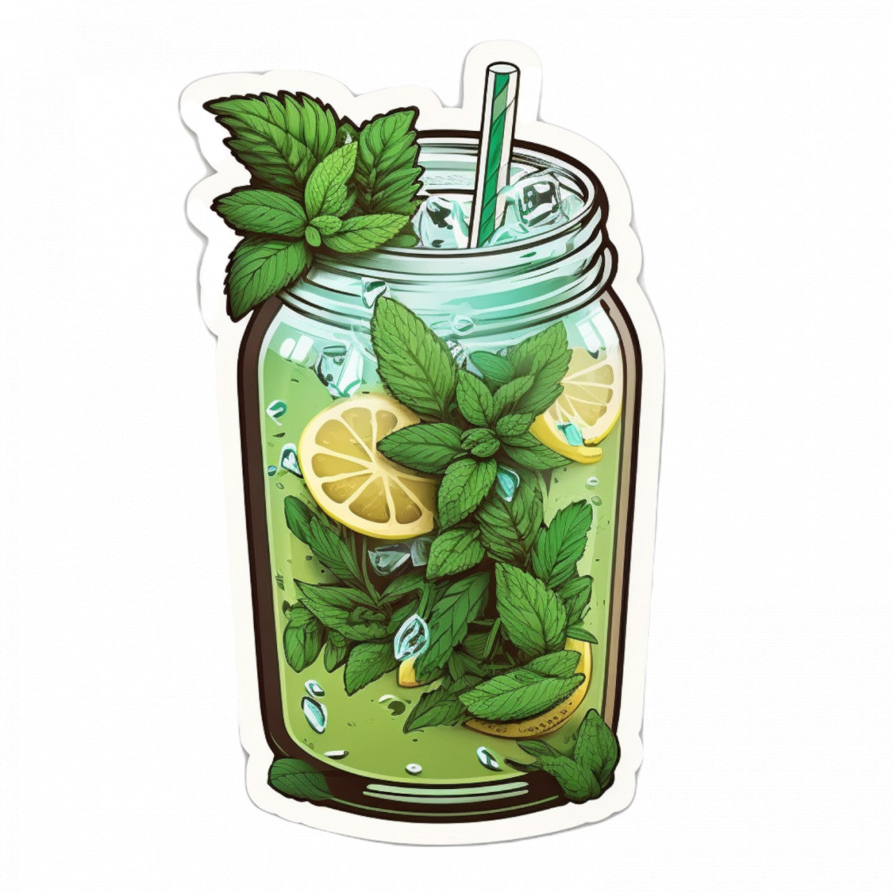 Set 4 bucati, Sticker decorativ, Limonada cu menta si felii de tamaie, Rezistent la apa, NO9903, 10 cm, Multicolor